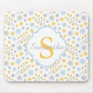 Tapis De Souris Monogram Blue Yellow & Gray Pattern Mousepad
