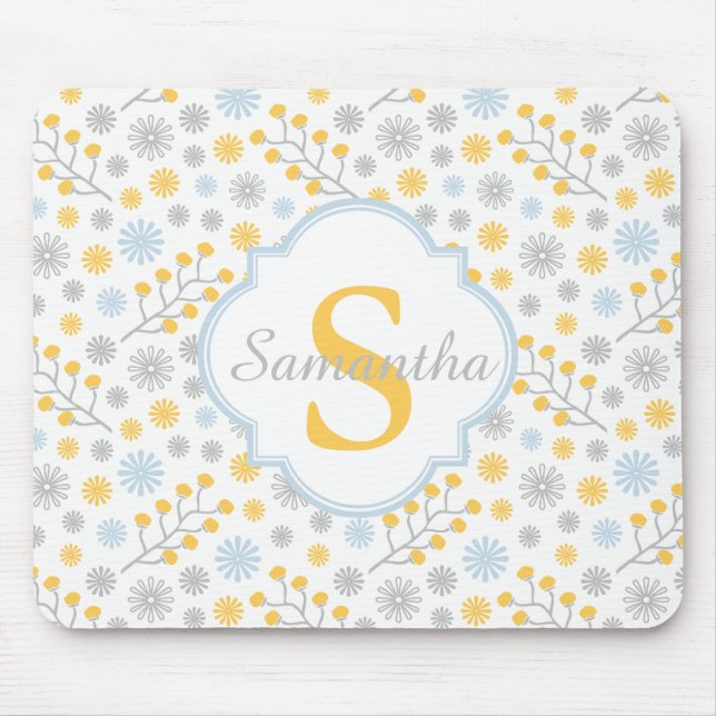 Tapis De Souris Monogram Blue Yellow & Gray Pattern Mousepad (Devant)