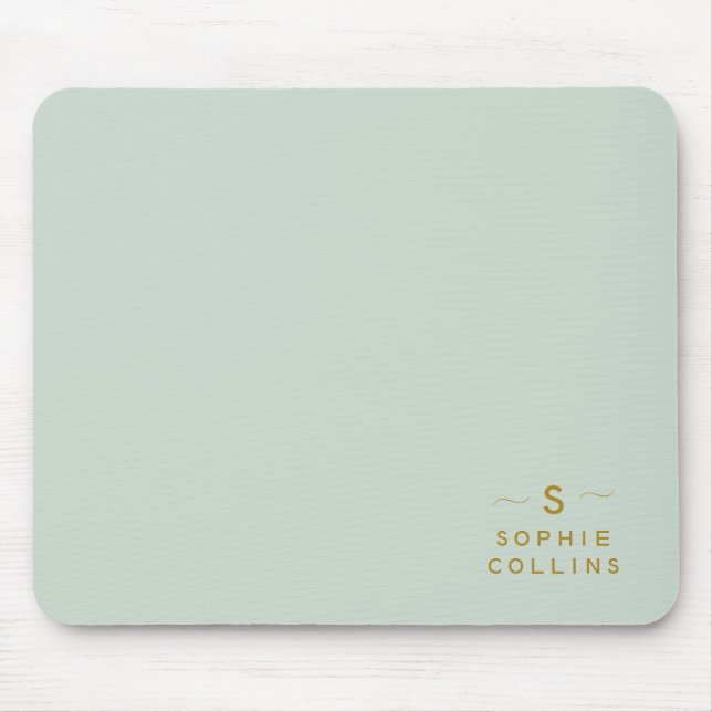 Tapis De Souris Monogram Blush Acqua Gold Minimalist Nom élégant (Devant)