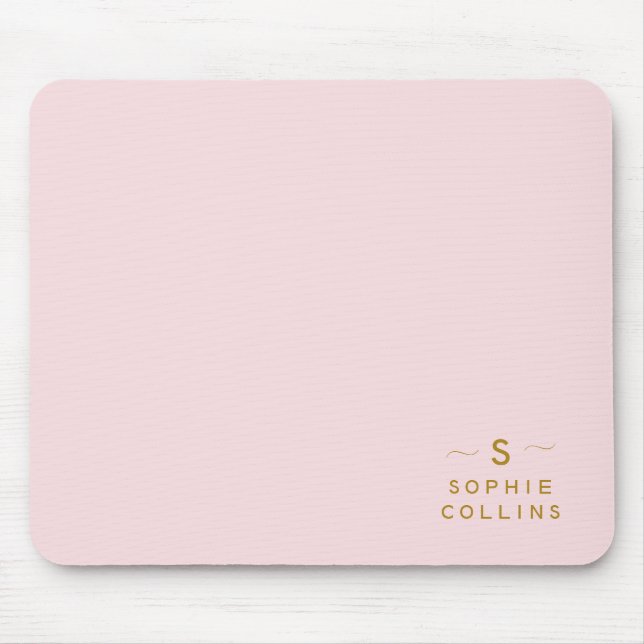 Tapis De Souris Monogram Blush Pink Gold Minimalist Nom élégant (Devant)