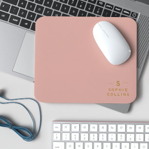 Tapis De Souris Monogram Blush Rose Gold Minimalist Nom élégant