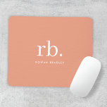 Tapis De Souris Monogram Coral Peach Elegant Feminine Minimalist<br><div class="desc">A minimalist monogram design with large typography initials in a classic font with your name below on a feminine coral peach background. The perfectly custom gift or accessory!</div>