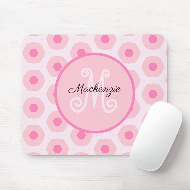Tapis De Souris Monogram de Pink Circle Dots (Avec souris)