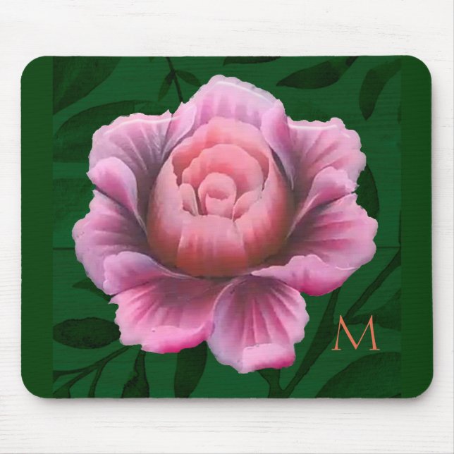 Tapis De Souris Monogram Dk Green Rose Flower (Devant)