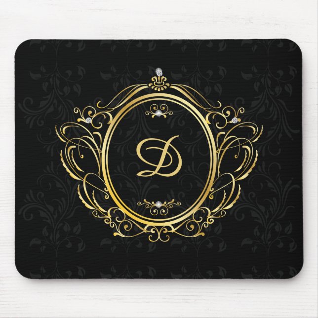 Tapis De Souris Monogram Gold Frame noir damask (Devant)