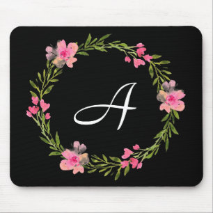 Tapis De Souris Monogram Initial Black Floral