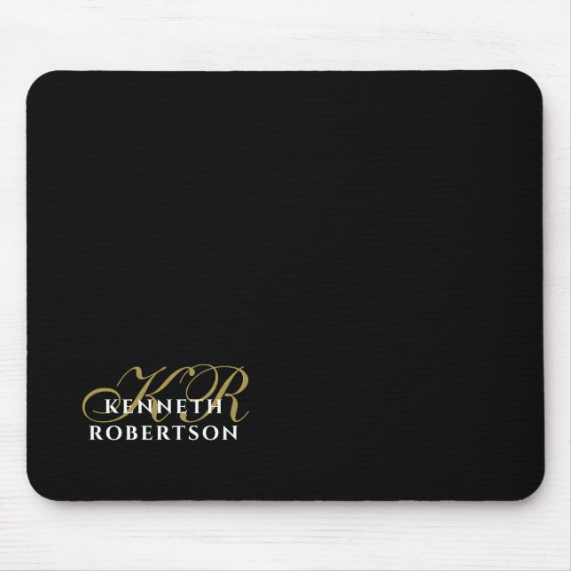Tapis De Souris Monogram Name Black Gold White Minimalist Elegant  (Devant)