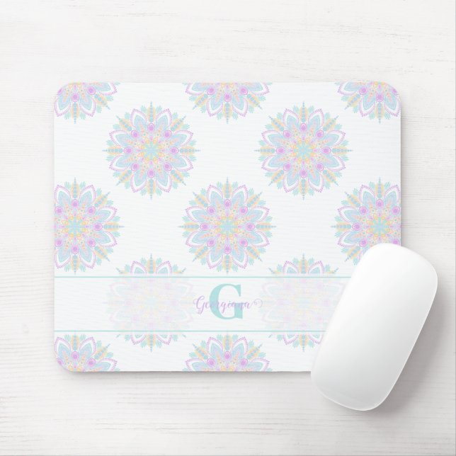 Tapis De Souris Monogram Pastel Rainbow Sundae Polka Dot Mandala (Avec souris)