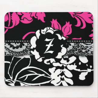 TAPIS DE SOURIS MONOGRAMME 311-PINK FLORAL NOIR