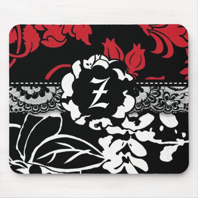 TAPIS DE SOURIS MONOGRAMME 311-RED FLORAL NOIR (Devant)