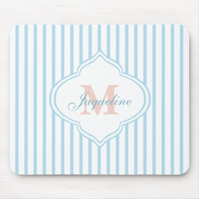 Tapis De Souris Monogramme à bande Turquoise légère (Devant)
