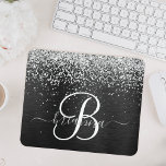 Tapis De Souris Monogramme à étincelle noire à Parties scintillant<br><div class="desc">Personnalisez facilement ce design élégant et branché de tapis de souris avec une jolie parties scintillant brillante en argent sur un arrière - plan métallique brossé noir.</div>