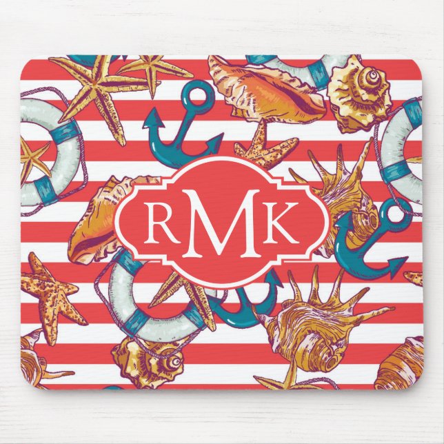 Tapis De Souris Monogramme à la mode du motif | de plage (Devant)