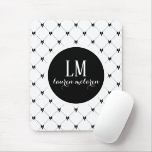 Tapis De Souris Monogramme à nœud blanc et noir
