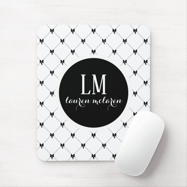 Tapis De Souris Monogramme à nœud blanc et noir (Avec souris)