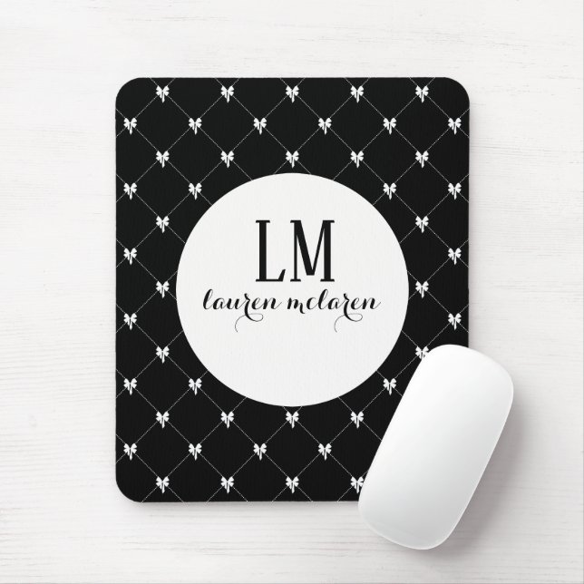 Tapis De Souris Monogramme à nœud noir et blanc (Avec souris)