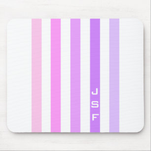 Tapis De Souris Monogramme à rayures verticales rose et violet