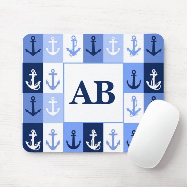 Tapis de souris monogramme Ancres (Avec souris)