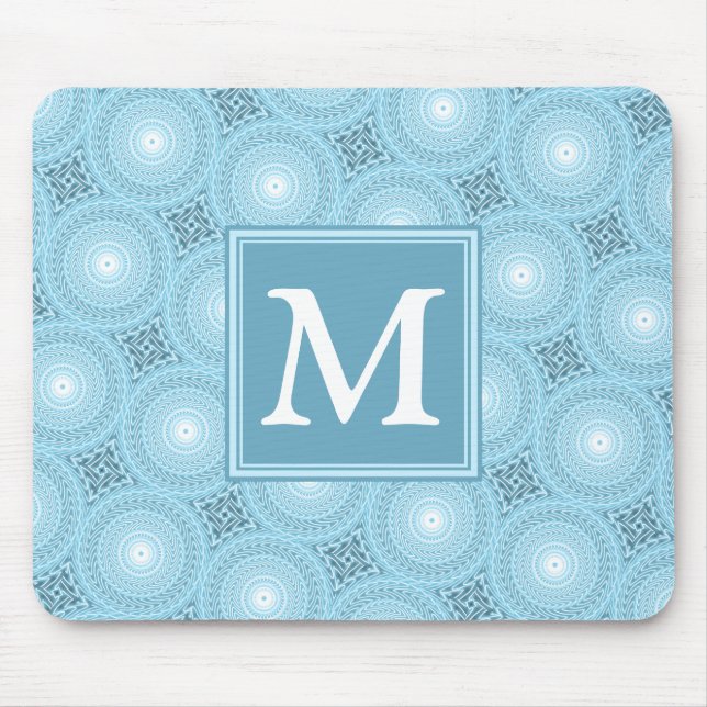 Tapis De Souris Monogramme ange bleu cercles motif (Devant)