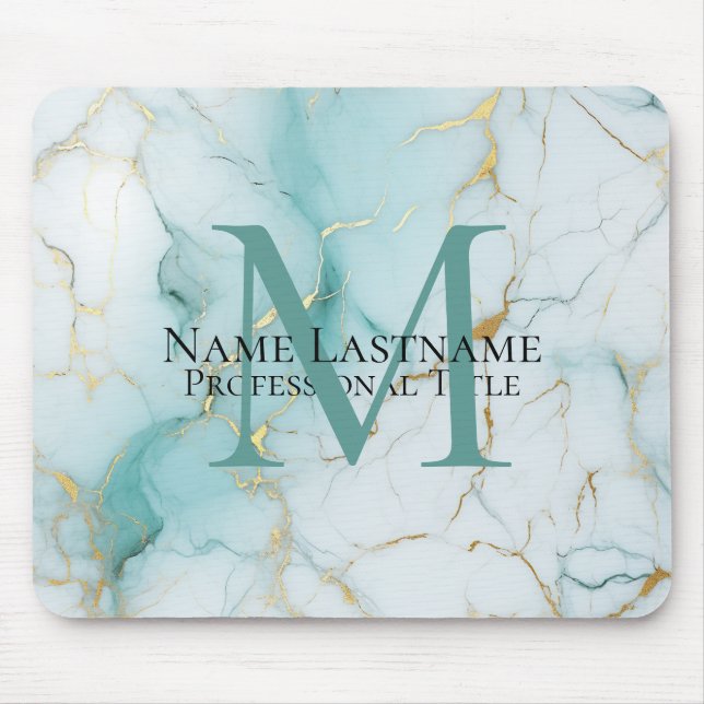 Tapis De Souris Monogramme Aqua Marble sur mesure (Devant)