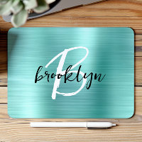Monogramme Aqua Métal Brossé Noir Blanc Script 