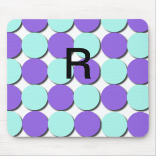 Tapis De Souris Monogramme Aqua & Pois Bleus