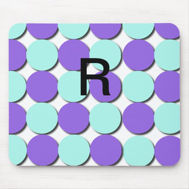 Tapis De Souris Monogramme Aqua & Pois Bleus (Devant)