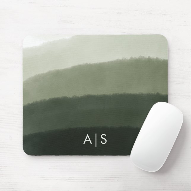 Tapis De Souris Monogramme Aquarelle initiale Jungle Green Ombre (Avec souris)