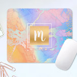 Tapis De Souris Monogramme aquarelle or turquoise orange violet<br><div class="desc">Un carré monogramme brillant et imitation feuille d'or et des points oblongs recouvrent un arrière - plan pastel bleu turquoise, violet, rose et jaune orange sur cette mousepad chic, girly, moderne monogramed. Fait une déclaration chic et élégante à chaque utilisation. Un grand cadeau pour un ami, ainsi que vous-même! Il...</div>