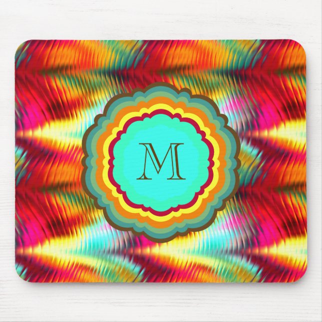 Tapis De Souris Monogramme arc-en-ciel funky et vibrant (Devant)
