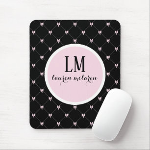 Tapis De Souris Monogramme Arc-en-ciel Noir & Rose