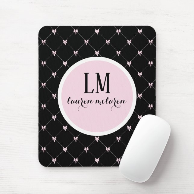 Tapis De Souris Monogramme Arc-en-ciel Noir & Rose (Avec souris)