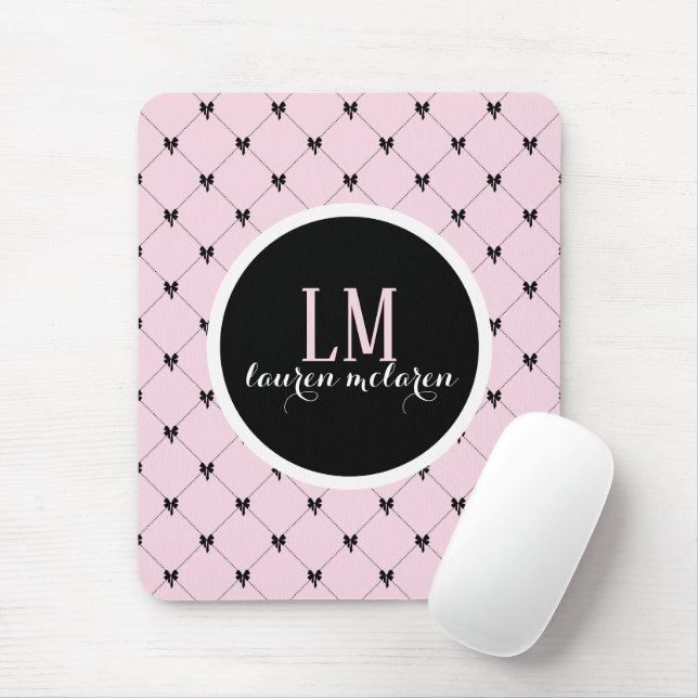 Tapis De Souris Monogramme Arc-en-Rose et Noir (Avec souris)