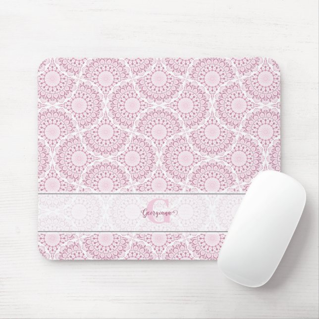 Tapis De Souris Monogramme Art Déco Confetti Lace Mandala (Avec souris)