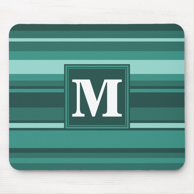 Tapis De Souris Monogramme bandes turquoises (Devant)