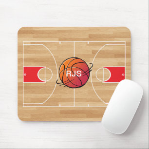 Tapis De Souris Monogramme Basket-ball sur terrain de basket-ball
