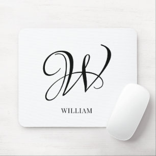 Tapis De Souris Monogramme blanc élégant et personnalisé initial