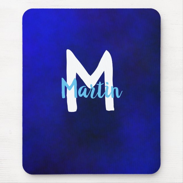 Tapis De Souris Monogramme Blanc Et Bleu (Devant)