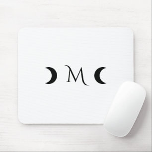 Tapis De Souris Monogramme blanc et noir des lunes de croissant mo