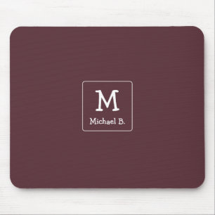 Tapis De Souris Monogramme blanc et nom sur bordeaux poussiéreux 