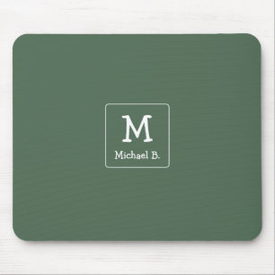 Tapis De Souris Monogramme blanc et nom sur fond vert