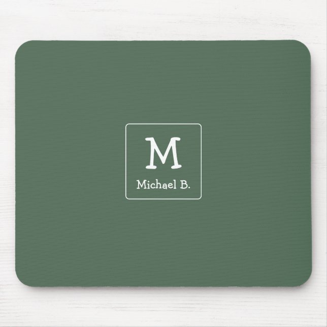 Tapis De Souris Monogramme blanc et nom sur fond vert (Devant)