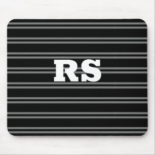 Tapis De Souris Monogramme blanc gras, lignes grises sur fond noir