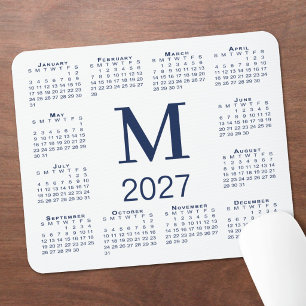 Tapis De Souris Monogramme Bleu Marine Calendrier 2027 Blanc