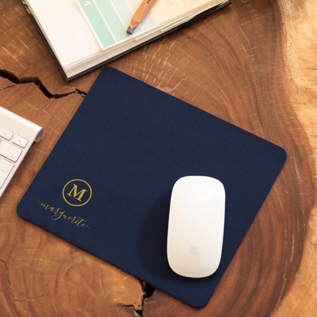Tapis De Souris Monogramme bleu marine et or (Créateur téléchargé)