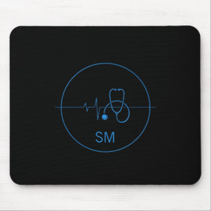 Tapis De Souris Monogramme Bleu Noir Stethoscope Médicale Coeur
