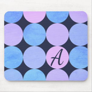 Tapis De Souris Monogramme bleu pourpre et rose des cercles