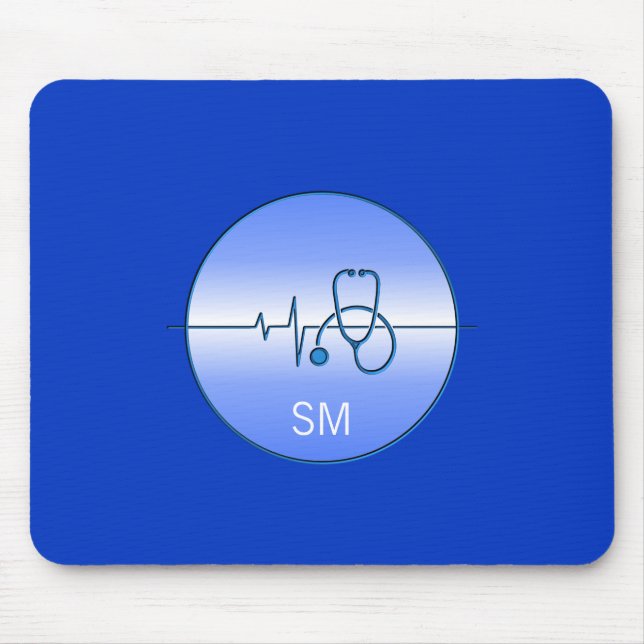 Tapis De Souris Monogramme Bleu Stethoscope Médicale (Devant)