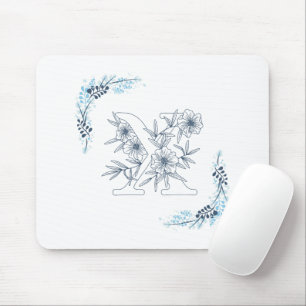 Tapis De Souris Monogramme bleu "X" floral calme initial
