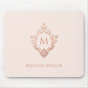 Tapis De Souris Monogramme Blush Rose Rose Gold Crest Nom élégant